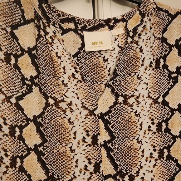 Maeve by Anthropologie "Juno" V-Neck 3/4 Sleeve Brown Snakeskin Dress Size M - Picture 4 of 7